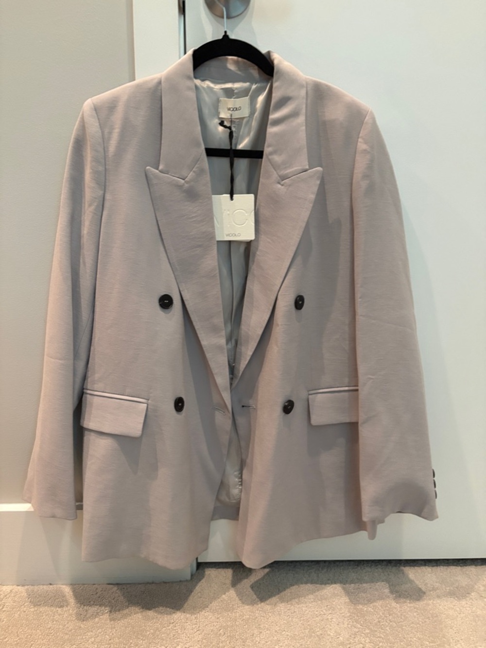 Made in Italy Women's Double-Breasted Light pearl Blazer completely lined